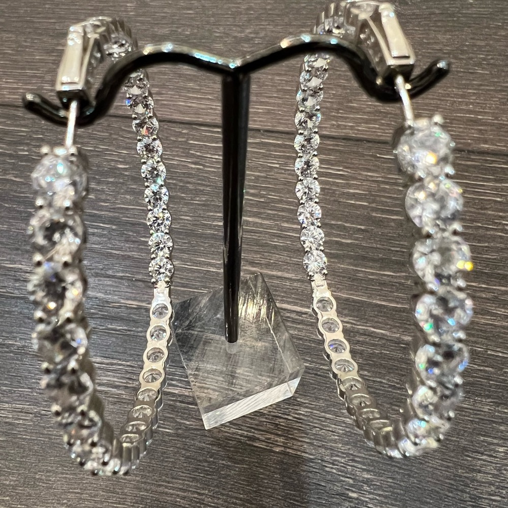 63mm Inside/Outside 925 SS Hoop Diamond Earrings High-Quality Cubic Zirconia